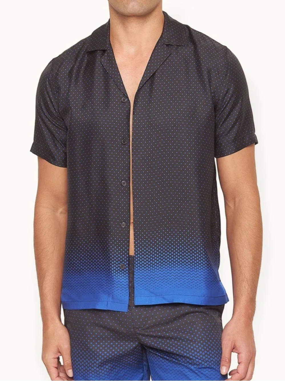 Orlebar Brown Automobili Lamborghini Blu Vathys Degrade Hexagon Print Silk Shirt
